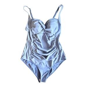 Ekouaer Women's One Piece Blue Swimsuit Ruched Tummy Control Lined Large